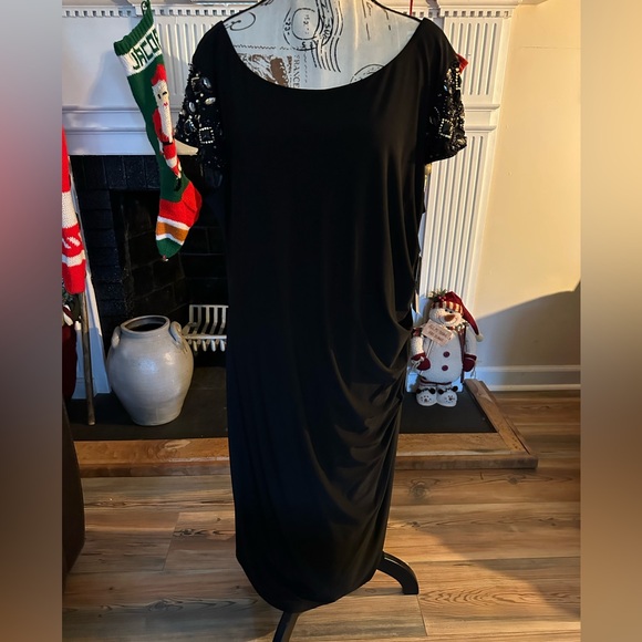 Eliza J 16W NWT Black Embellished Sleeve Ruched Christmas Party Cocktail Dress - Picture 12 of 16